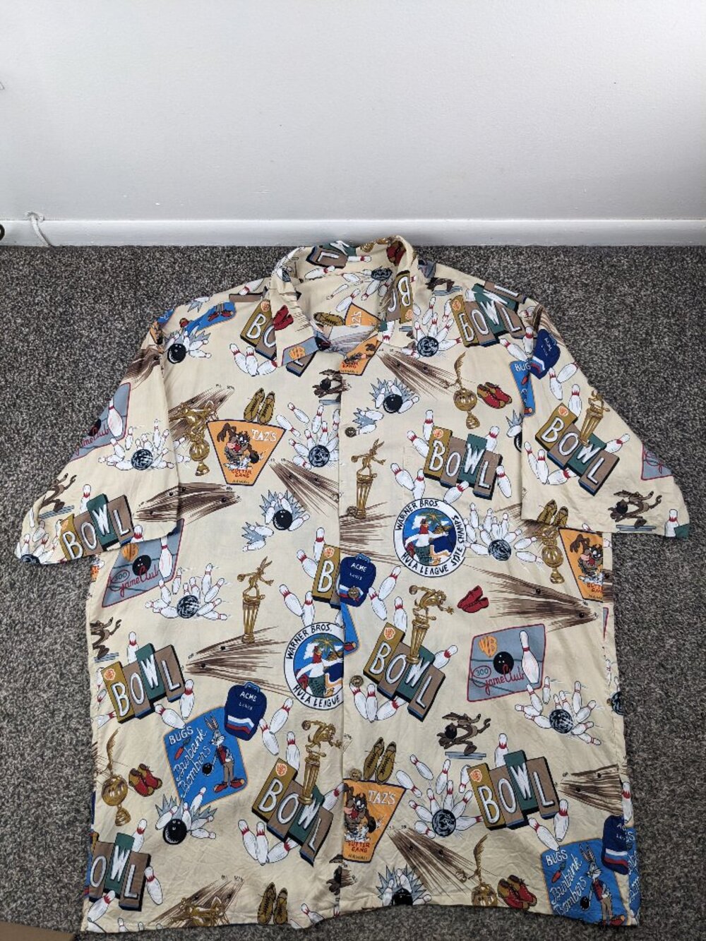 VTG Warner Bros Reyn Spooner Hawaiian Shirt Looney Tunes Bowling Shirt Mens 3XL